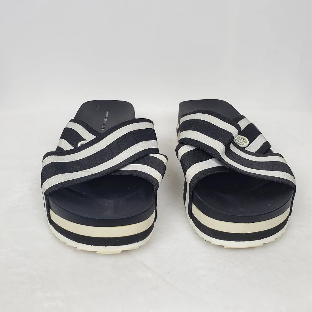 Tommy Hilfiger Black and White Striped Sandals 7.5